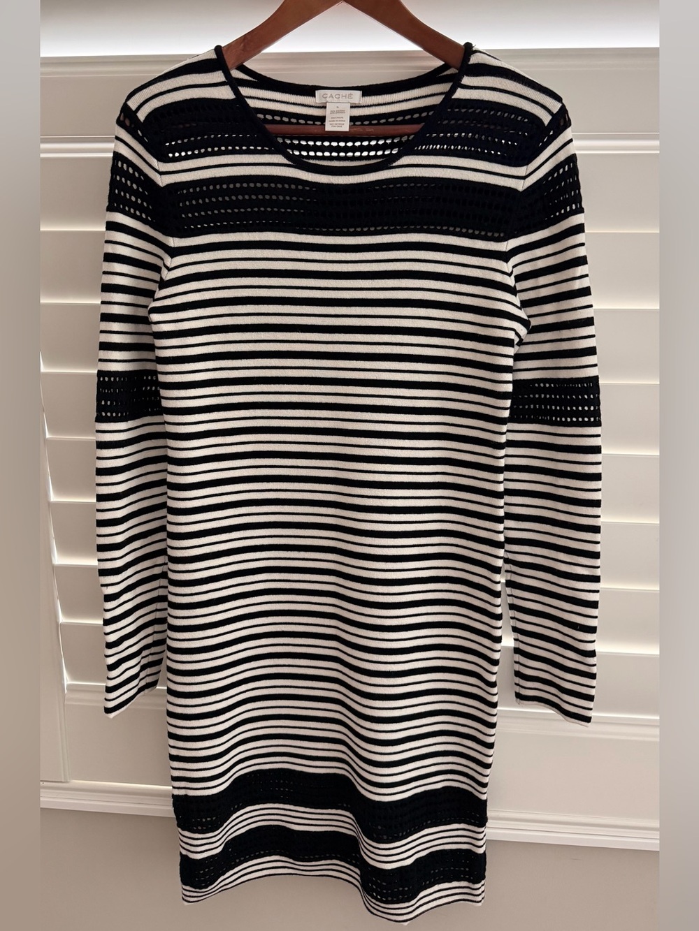 Cache Black and White Striped Knit Dress